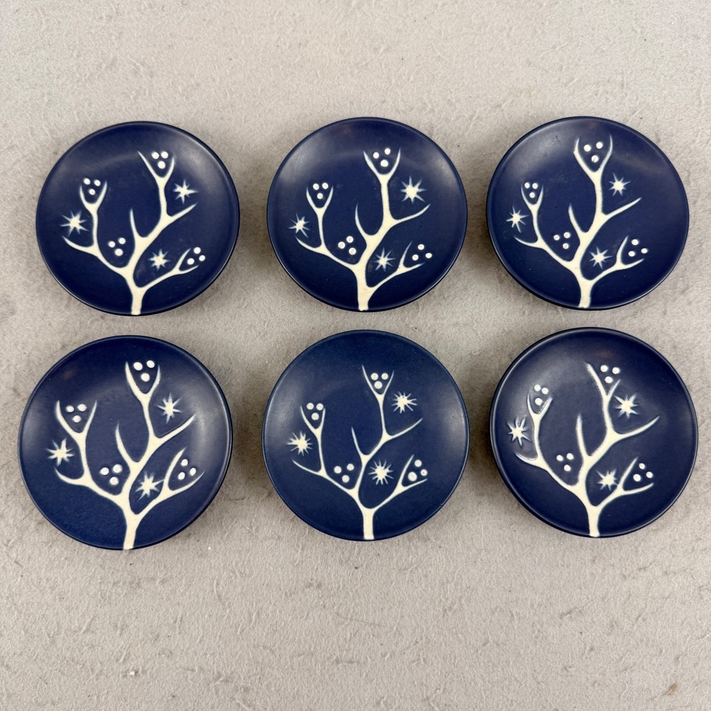 Soholm Denmark Handpainted Blue Butter Pat Plates Set of 6 Mid Century Modern